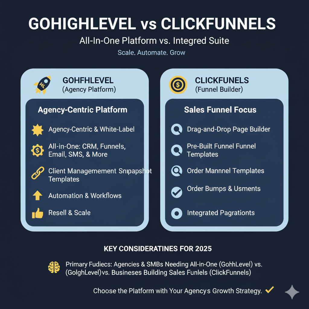 You are currently viewing GoHighLevel vs ClickFunnels (2025): Which Platform Is Best for Agencies, Marketers & Small Businesses?