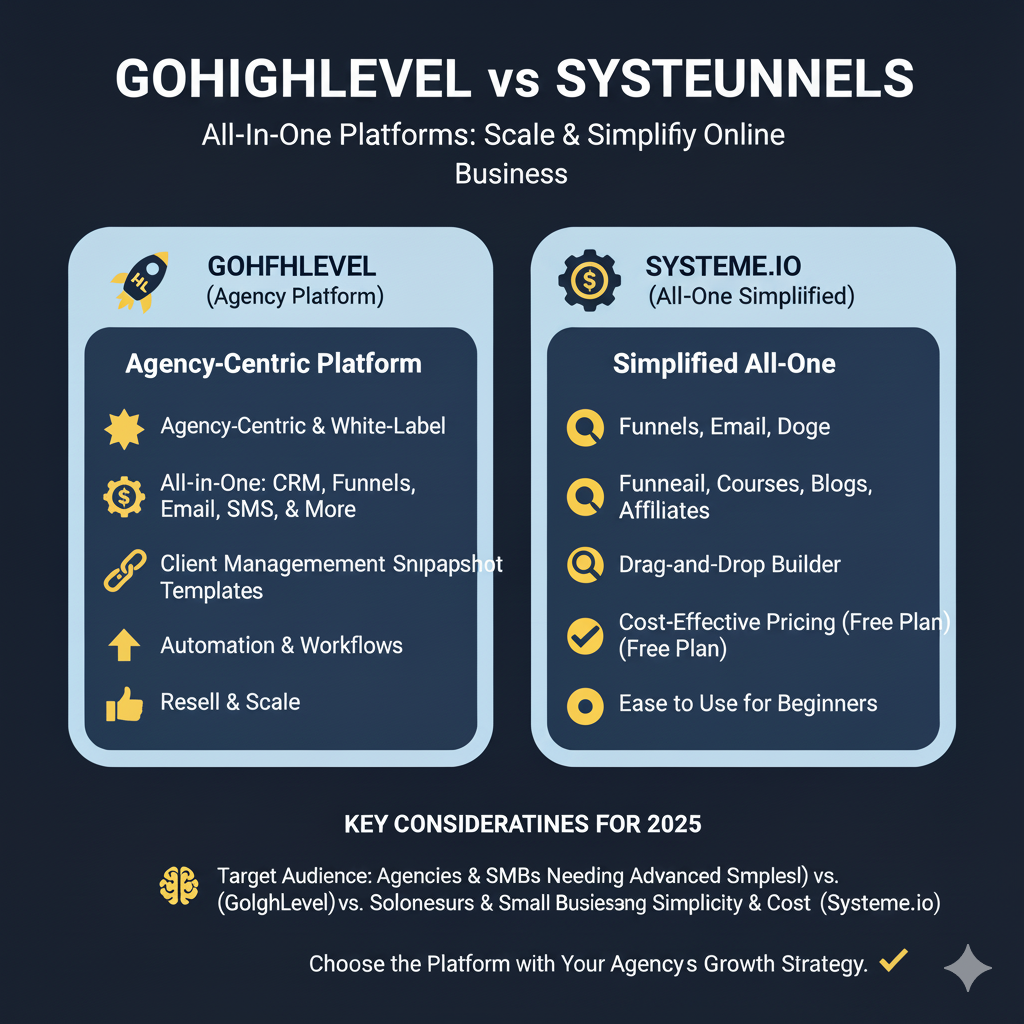 Read more about the article GoHighLevel vs Systeme.io: Which Platform Should Agencies Choose in 2025?